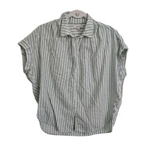 Madewell Blouse Medium Central Button Down Shirt Mint White Striped Short Sleeve